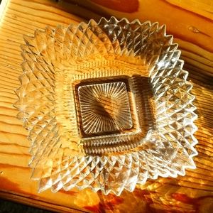 Vintage Pressed Glass Diamond Point Candy Dish/Trinket Tray